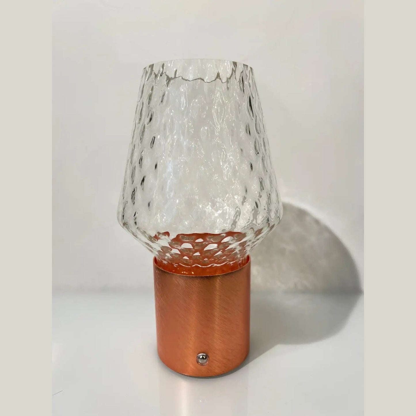 Italian Wireless Brushed Copper Crystal Glass Portable Cone Table Lamp/Lit Vase