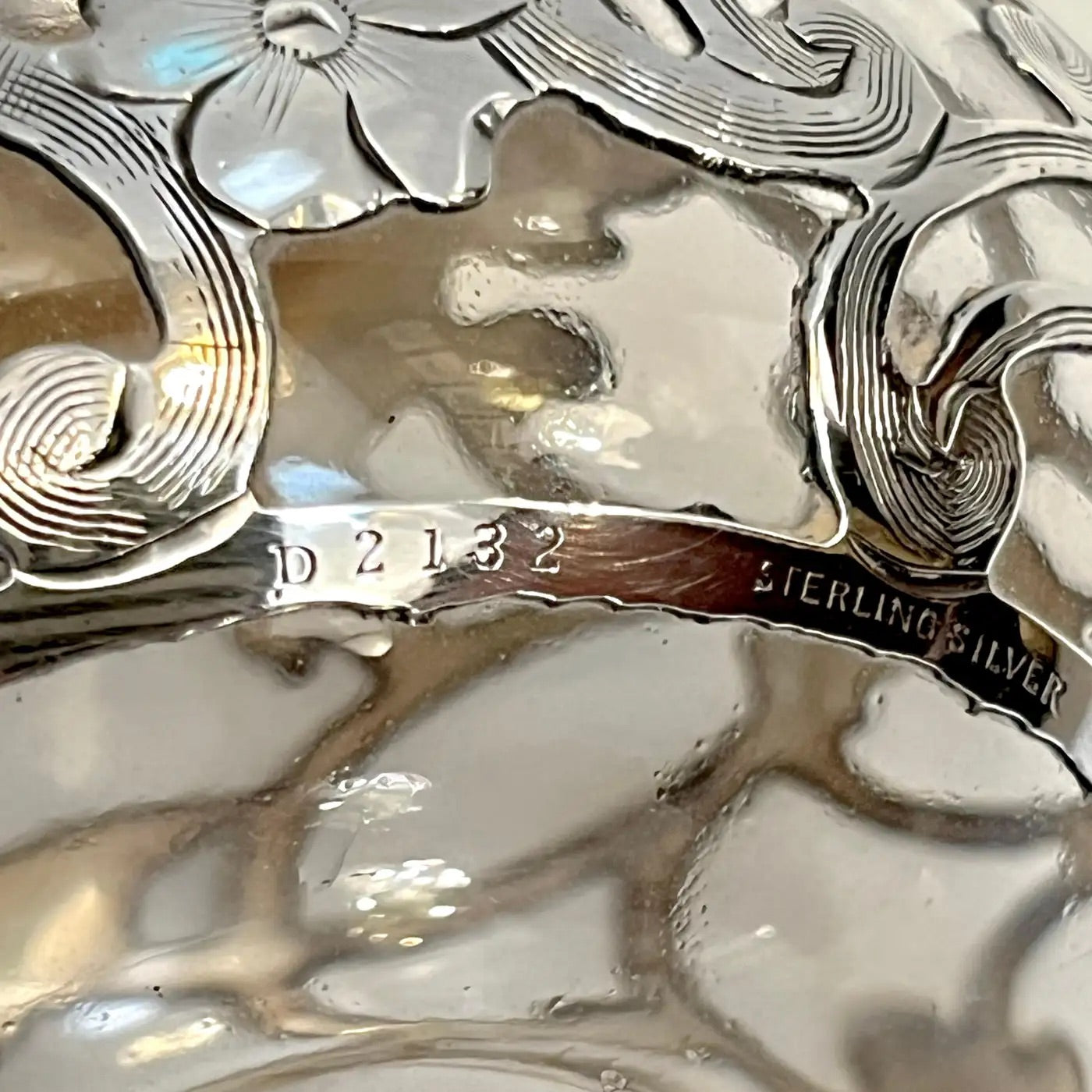 French Art Deco Sterling Silver Flower Overlay Crystal Glass Perfume Bottle