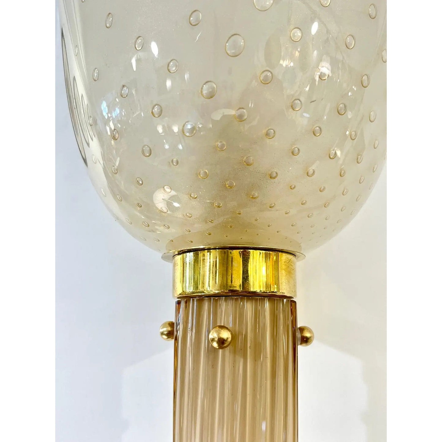 Modern Art Deco Style Beige Gold Frosted White Murano Glass Round Wall Lights