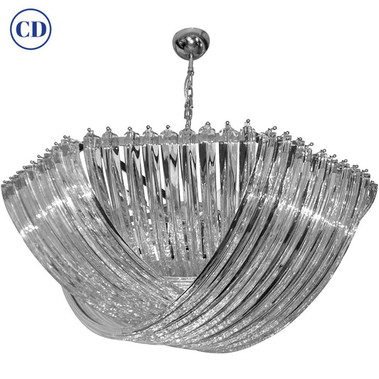 Huge Italian Minimalist Curved Crystal Murano Glass Chrome Modern Chandelier