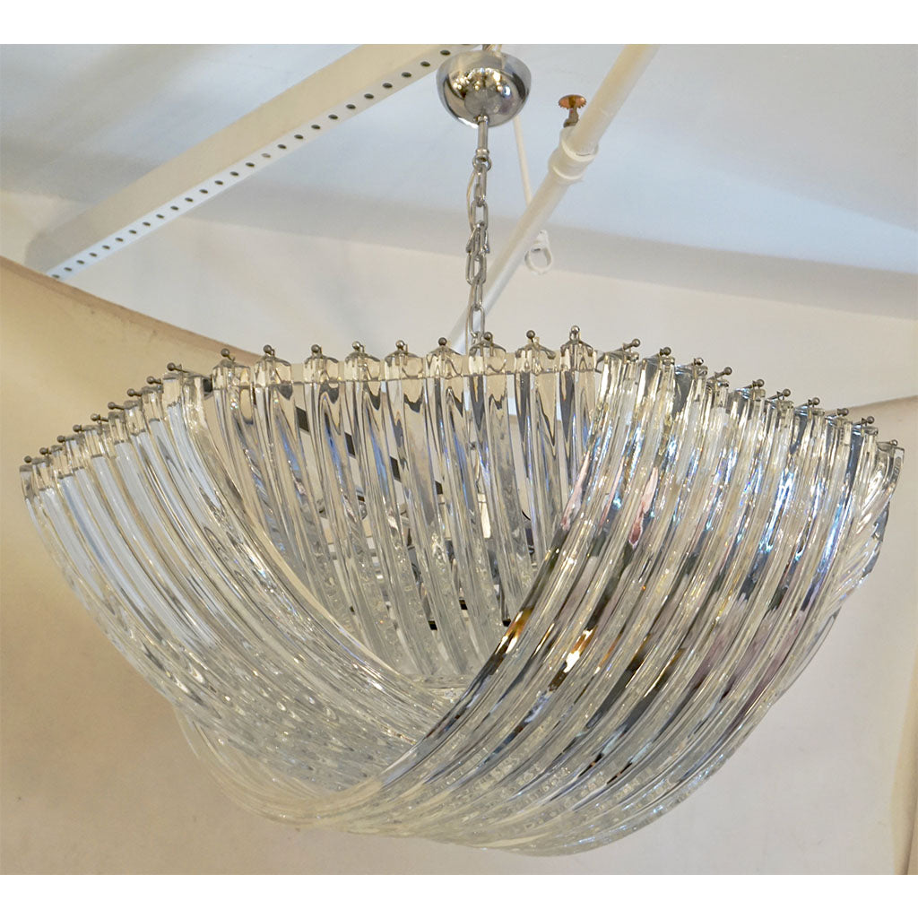 Huge Italian Minimalist Curved Crystal Murano Glass Chrome Modern Chandelier