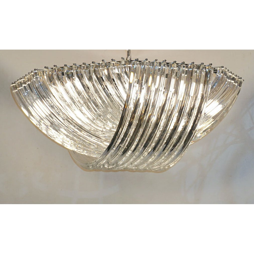 Huge Italian Minimalist Curved Crystal Murano Glass Chrome Modern Chandelier