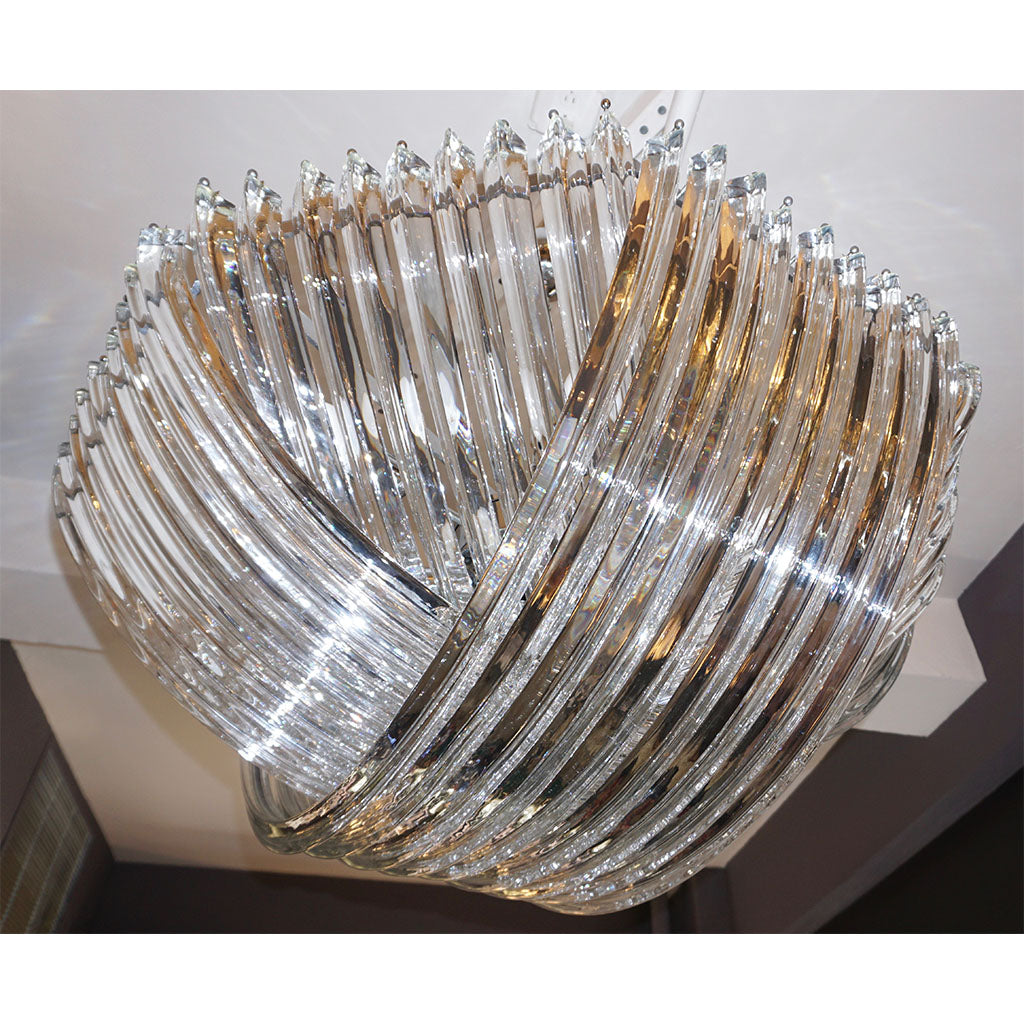 Huge Italian Minimalist Curved Crystal Murano Glass Chrome Modern Chandelier