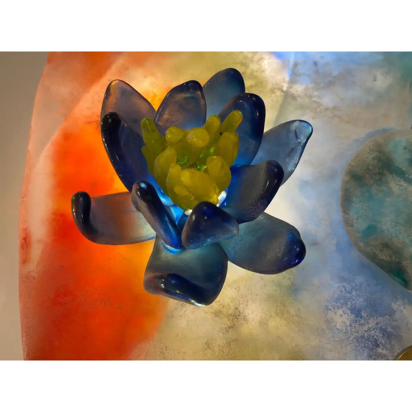 1950s Cenedese Italian Orange Blue Green Scavo Murano Glass Sconce