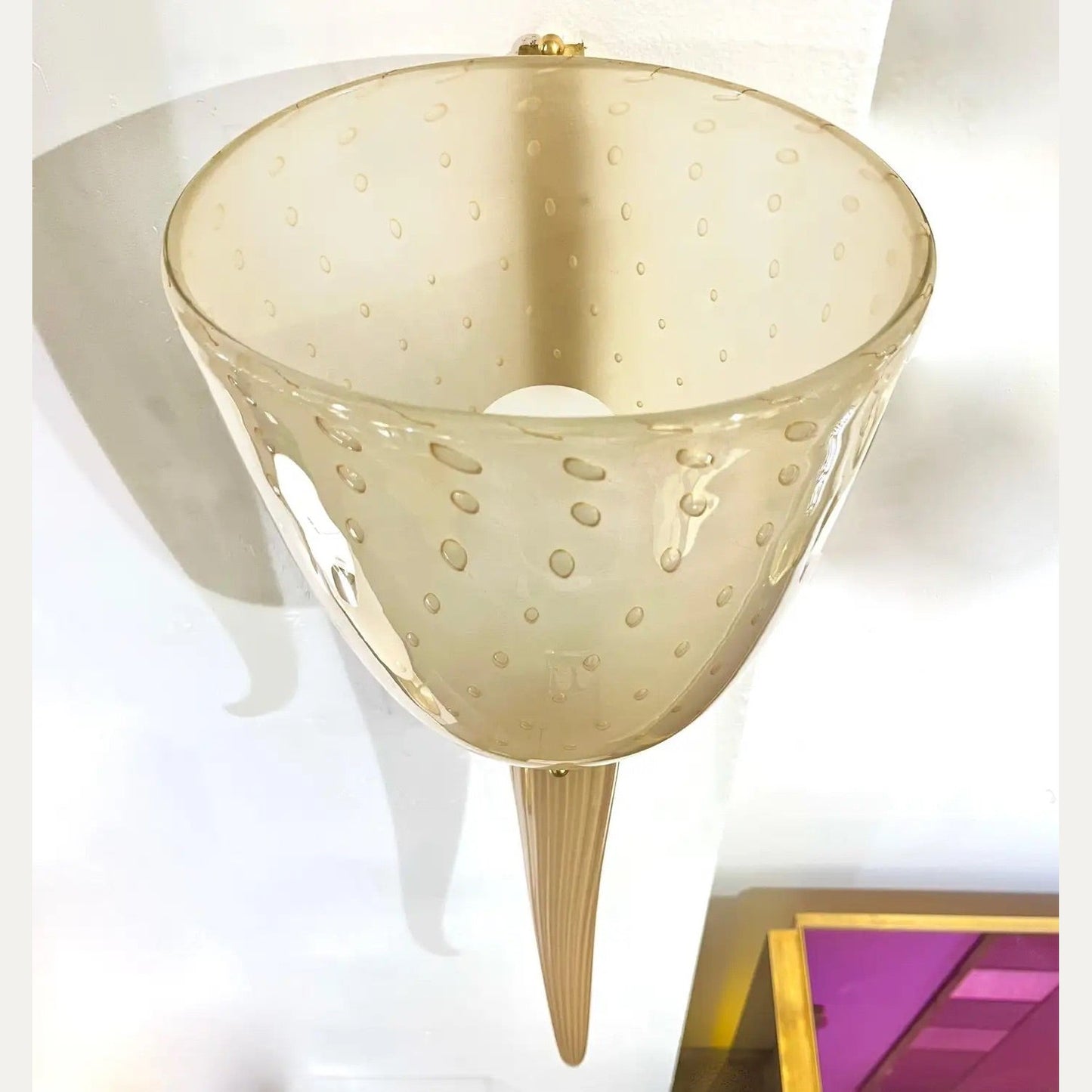 Modern Art Deco Style Beige Gold Frosted White Murano Glass Round Wall Lights