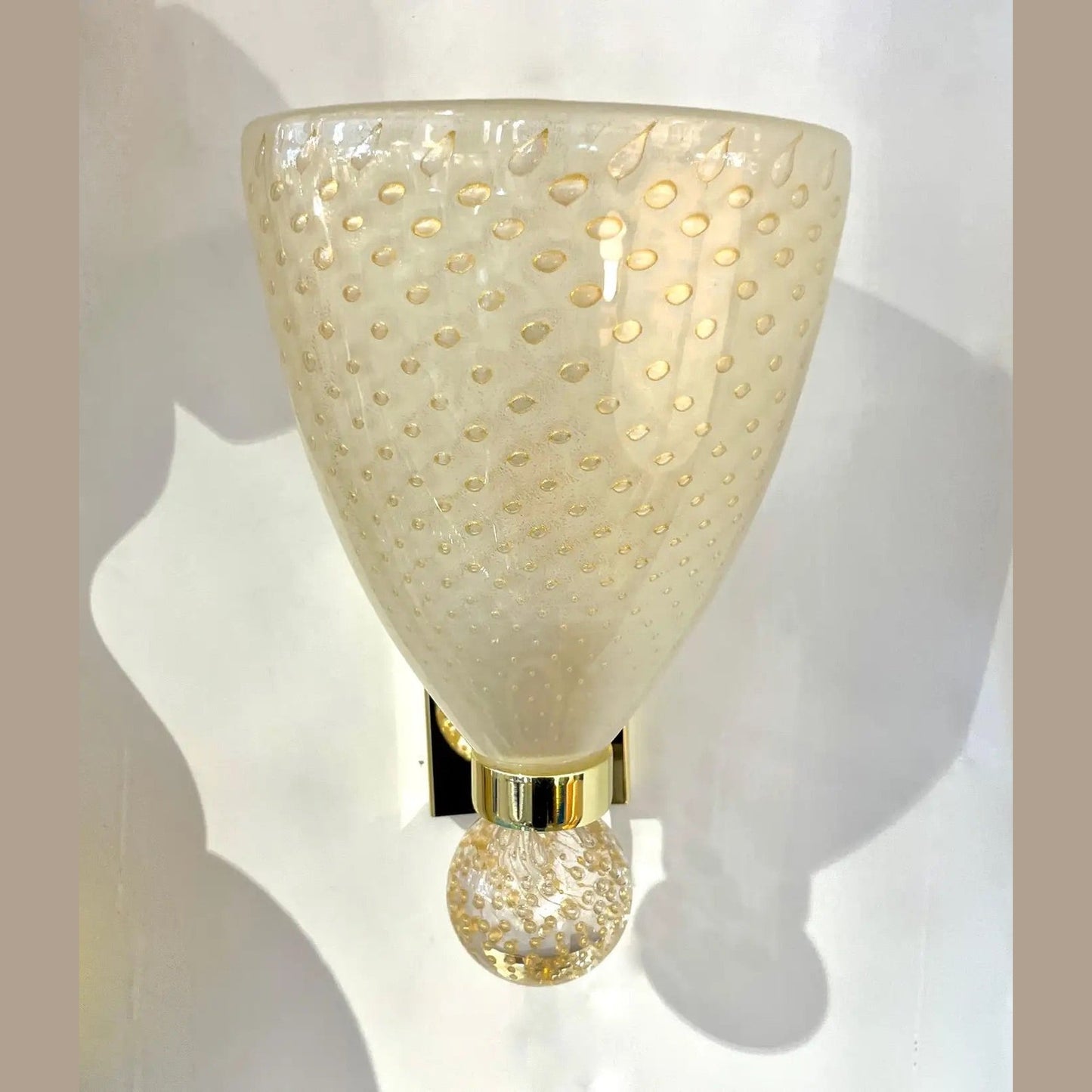 Contemporary Italian Art Deco Design Crystal Gold Frosted Murano Glass Sconces