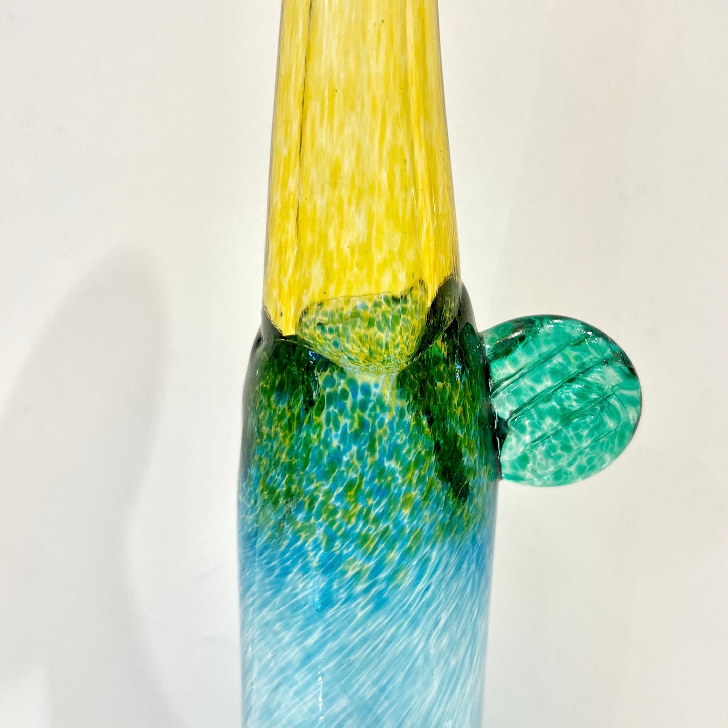 1970s Bertil Vallien Swedish Blue Green Yellow Art Glass Vase for Kosta Boda