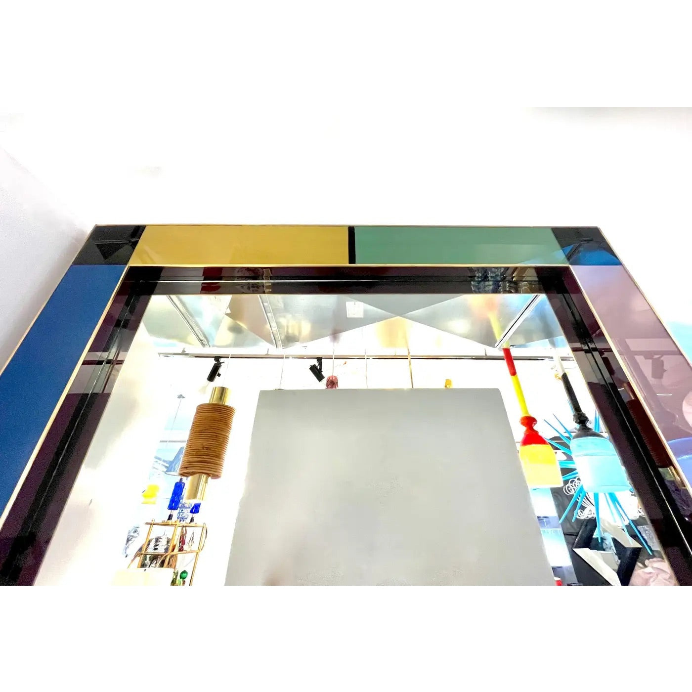 Bespoke Italian Mondrian Decor Red Yellow Gray Taupe Black White Glass Mirror