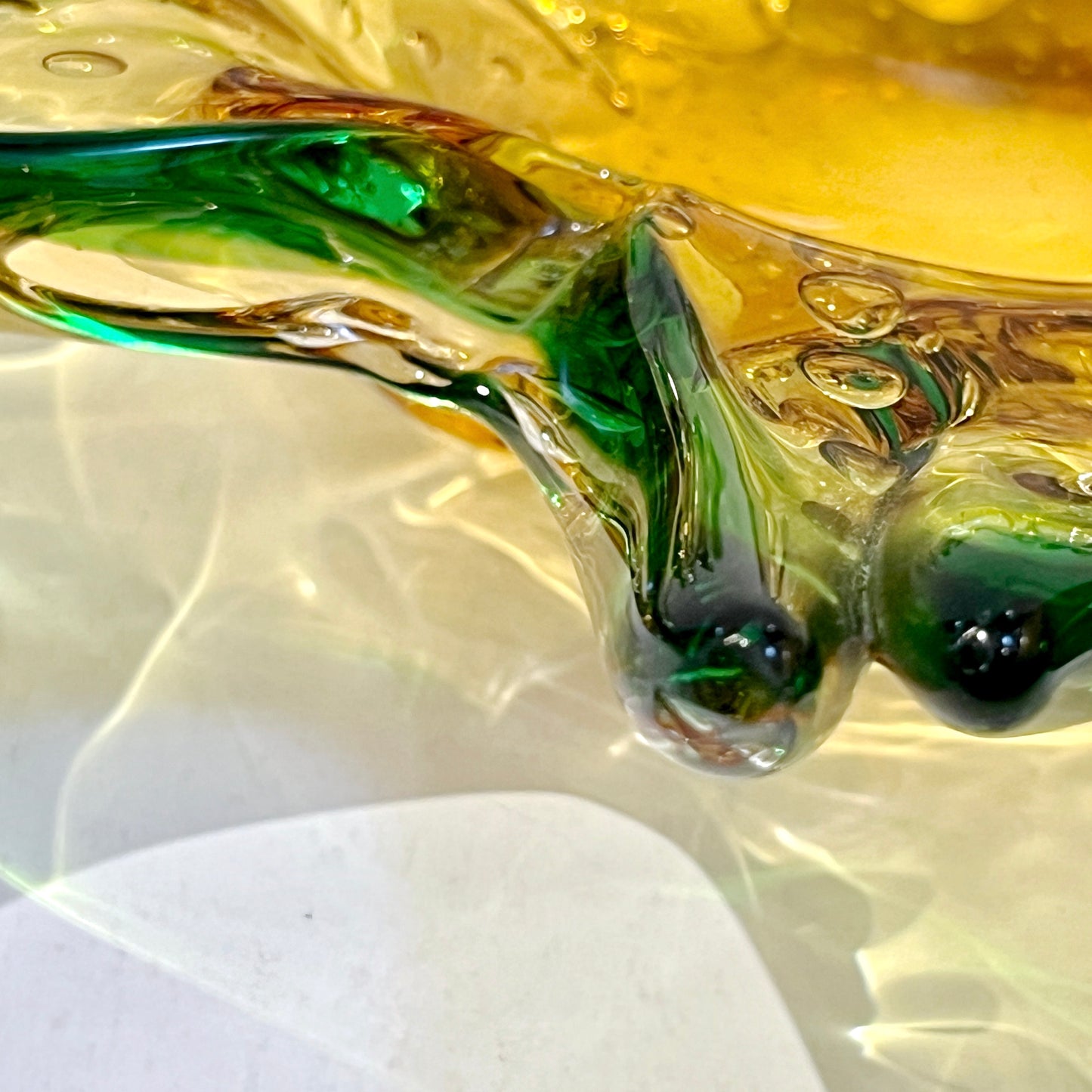 1970s Vintage Italian Green & Amber Murano Glass Star Shaped Bowl /Vide-Poche