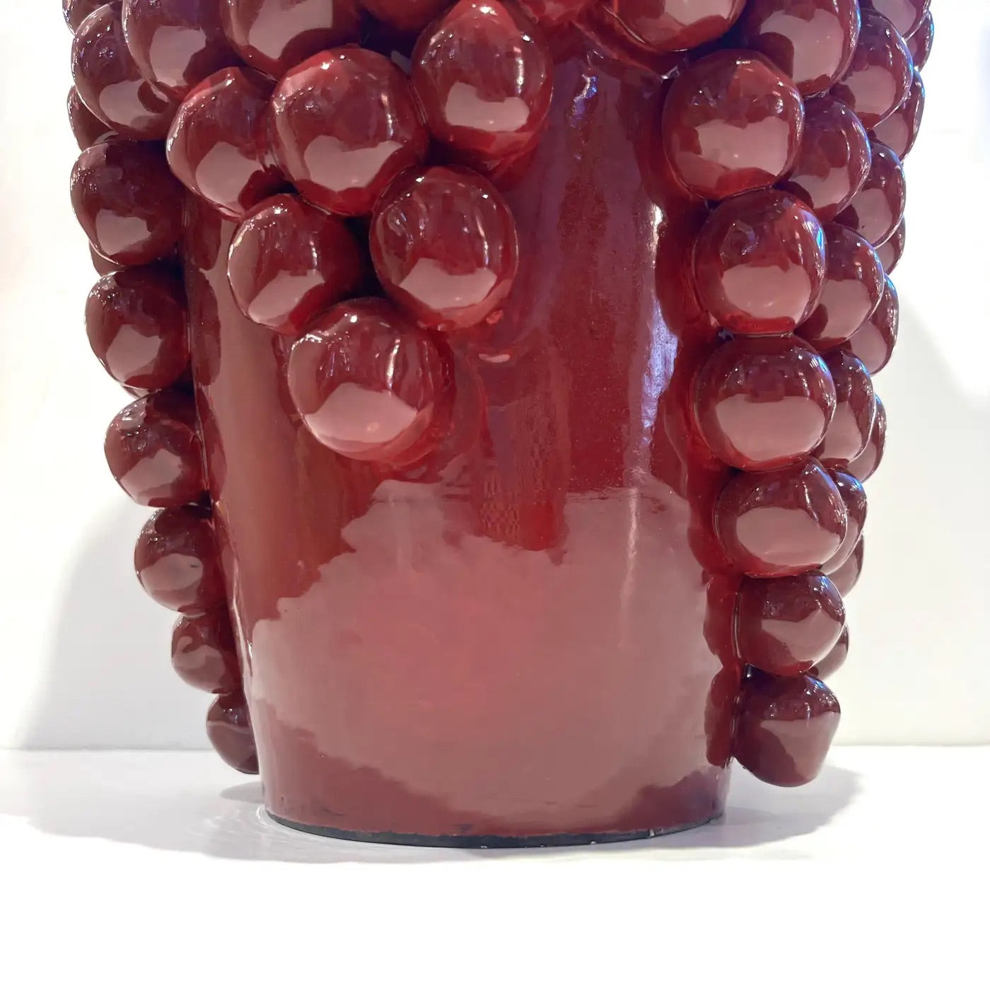 Post-Modern Italian Pair Sculptural Ceramic Dark Wine Vases with Grapevine Decor