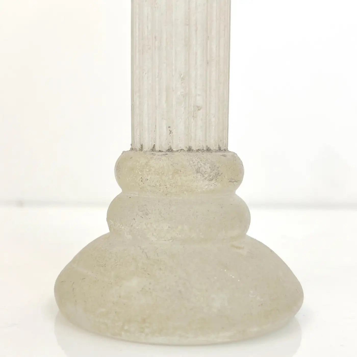 1950s Mid-Century Modern Italian White Grey Scavo Murano Glass Pair Candlesticks