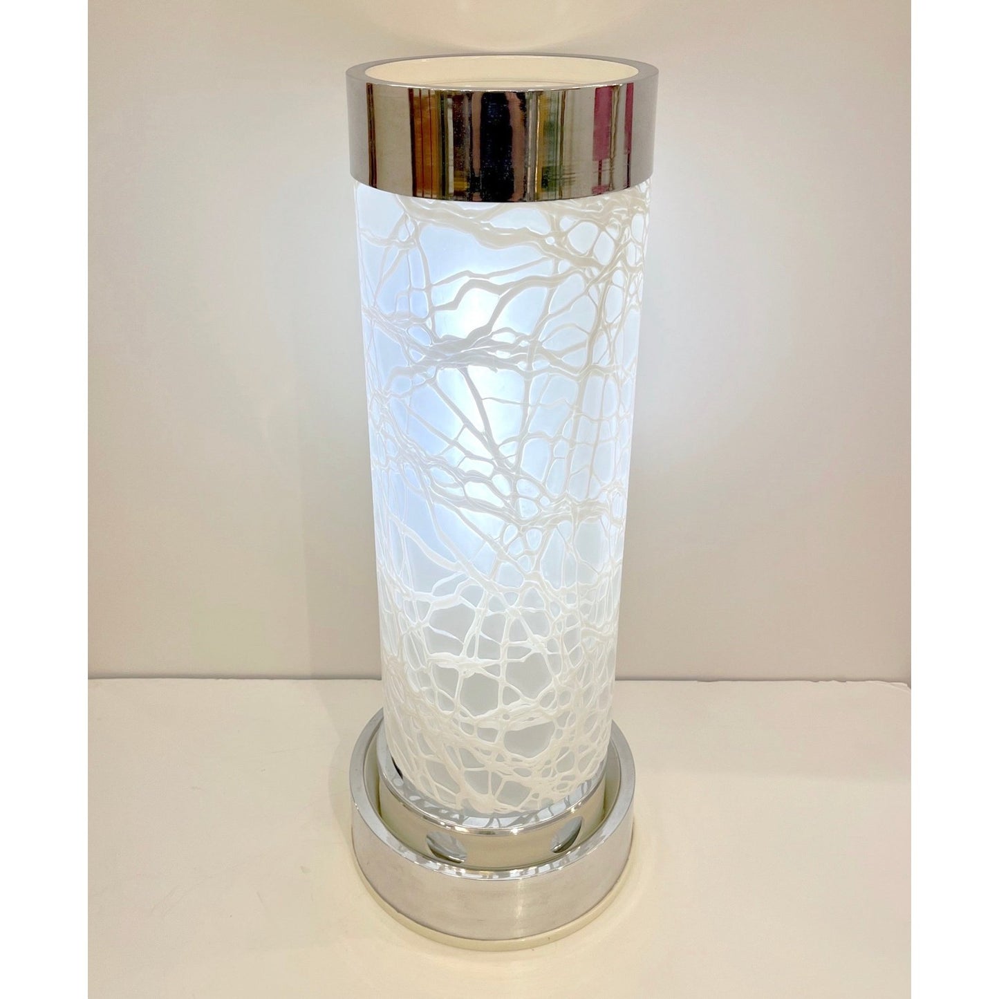 Angelo Brotto 1960s Esperia Vintage White Murano Glass Tubular Chrome Lamp