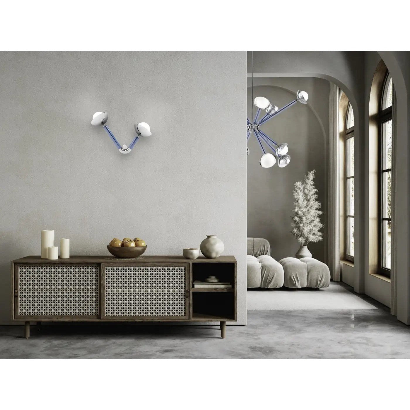 Contemporary Italian Purple Blue Glass Chrome 12-Light Modern Sputnik Chandelier