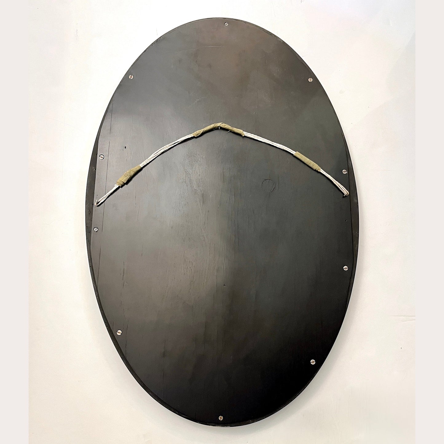 Antique English Edwardian Ebony Macassar Veneer Black Brown Oval Mirror