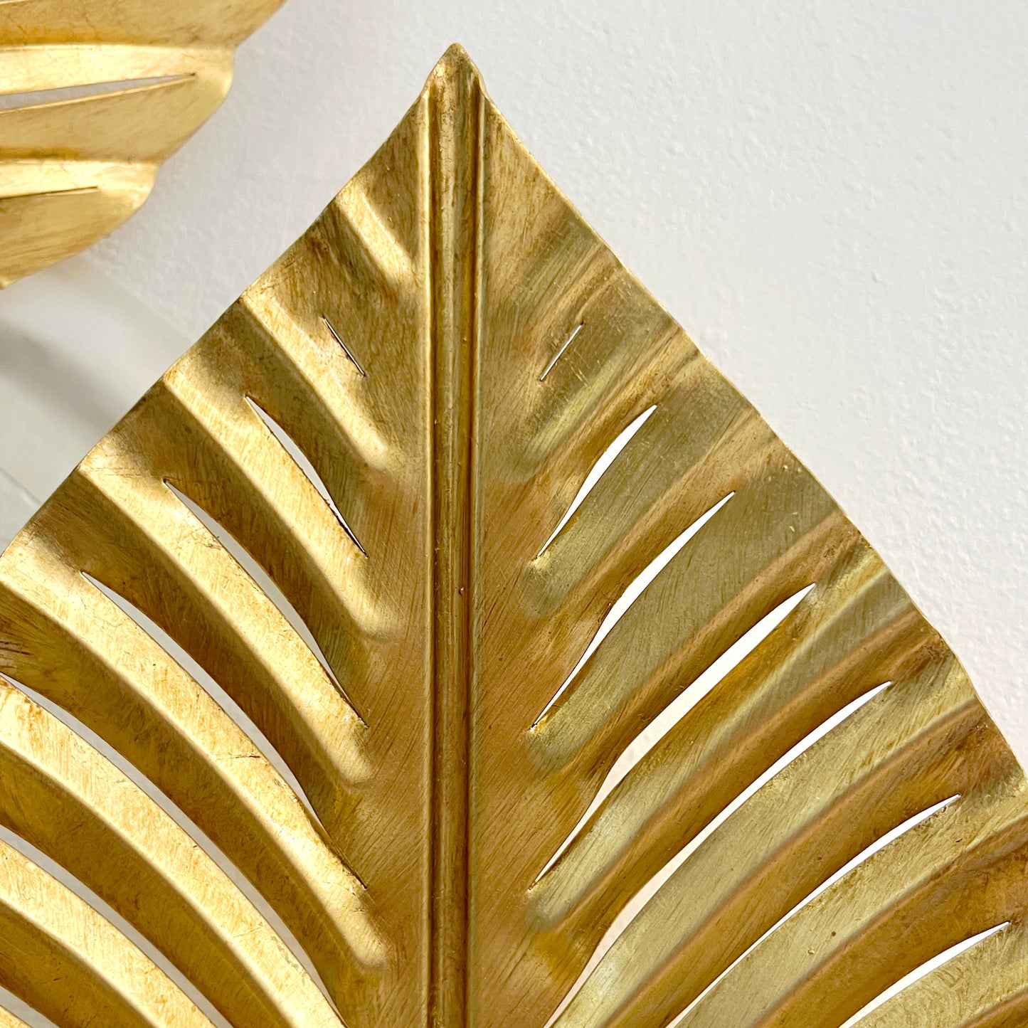 Contemporary Italian Art Deco Design Pair of Hand Made Gold Metal 3-Leaf Sconces