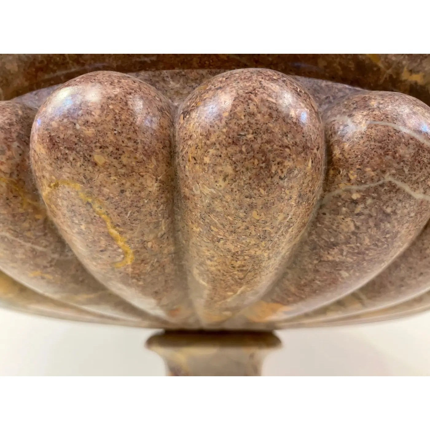 1960 Neoclassical Italian Carved Pink Red Marble Big Tazza Bowl with White Veins