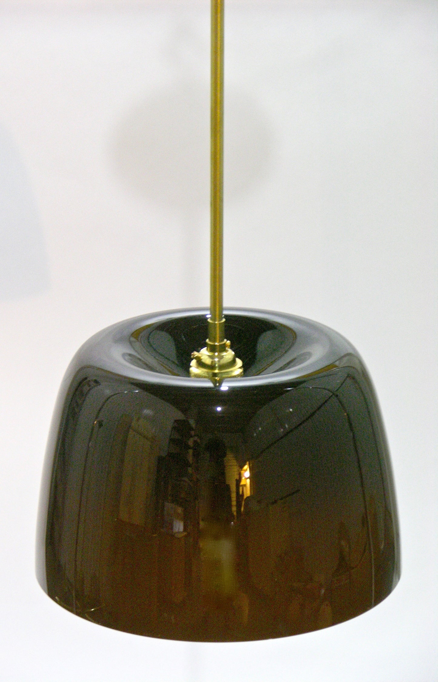 1970s Italian Minimalist Brass and Coffee Brown Murano Glass Pendant Light