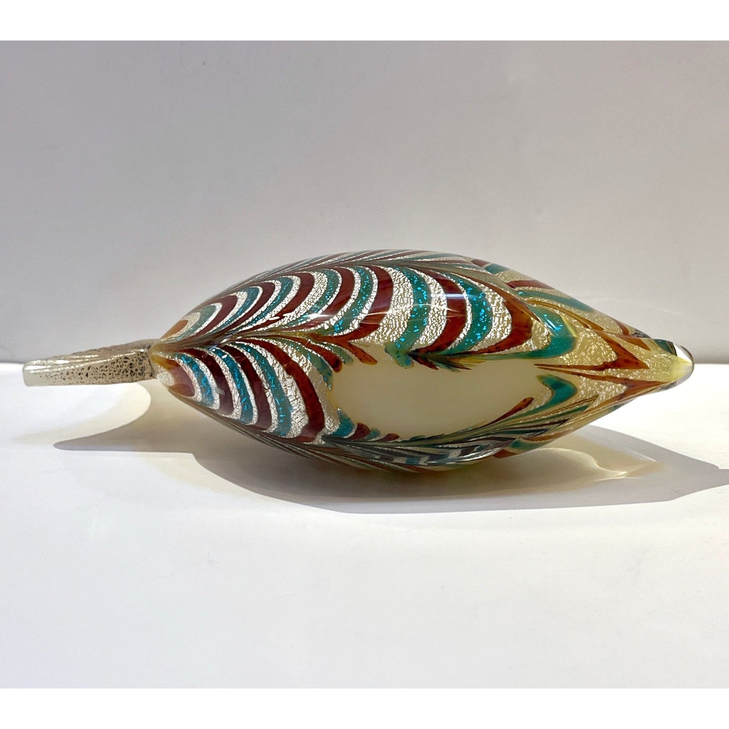 Murano Vintage Amber Silver Brown Turquoise Blue Art Glass Fish Sculpture