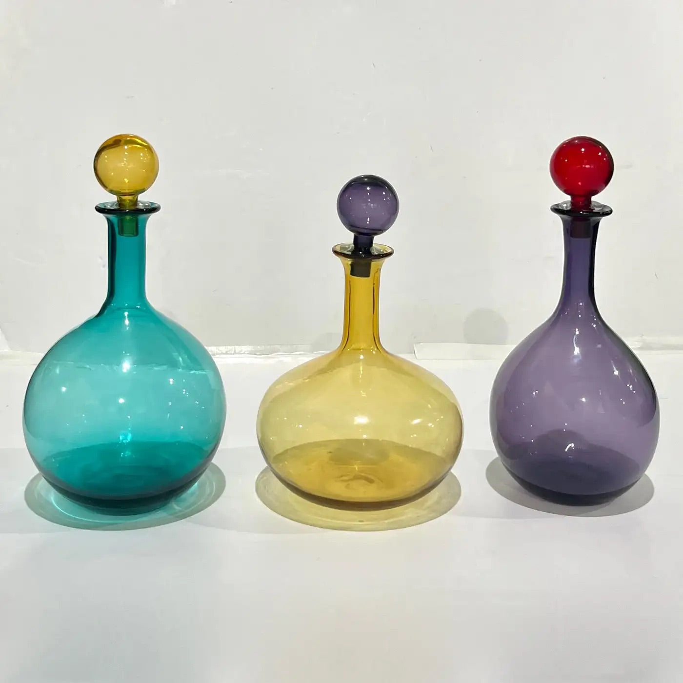 1980s Italian Tall Bright Colorful Amber Gold Purple Murano Glass Modern Bottle