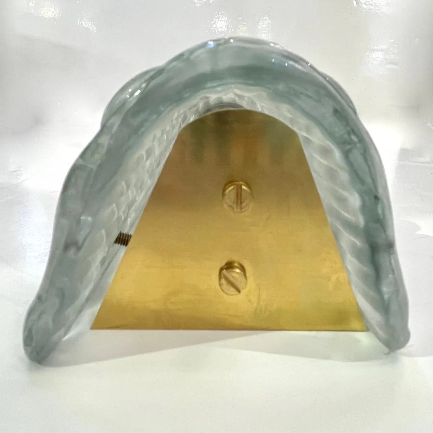 Contemporary Italian Fontana Arte Style Aqua Blue Murano Glass Brass Bubble Sconces
