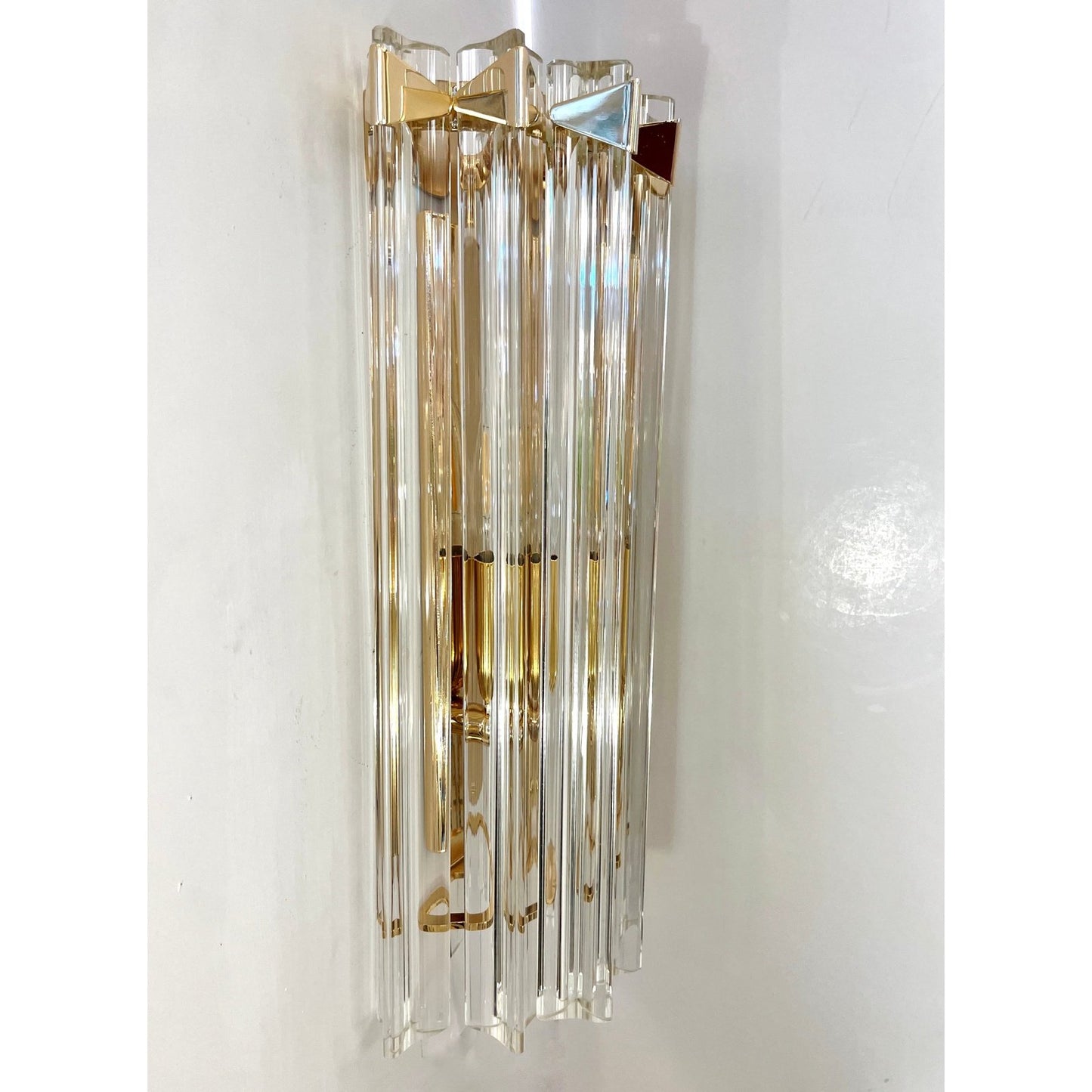Italian Contemporary Minimalist Brass Crystal Clear Murano Glass Sconce