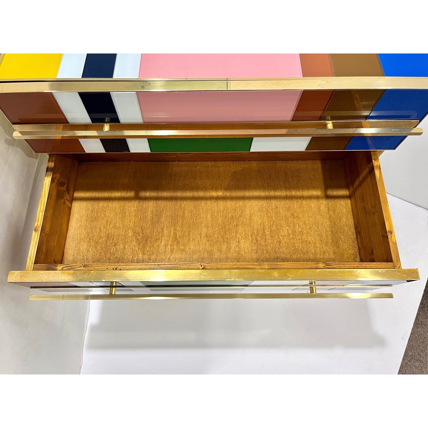 Bespoke Italian Pair of Mondrian Style Blue Green Yellow Chests / End Tables