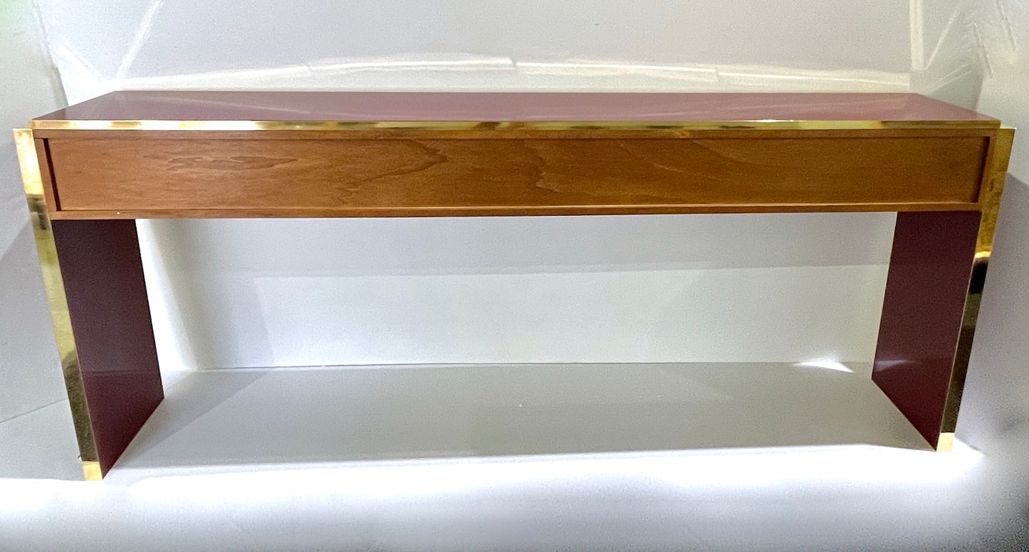 Bespoke Italian 4 Drawers Burgundy Wine & Brass Console Long Table/Sideboard