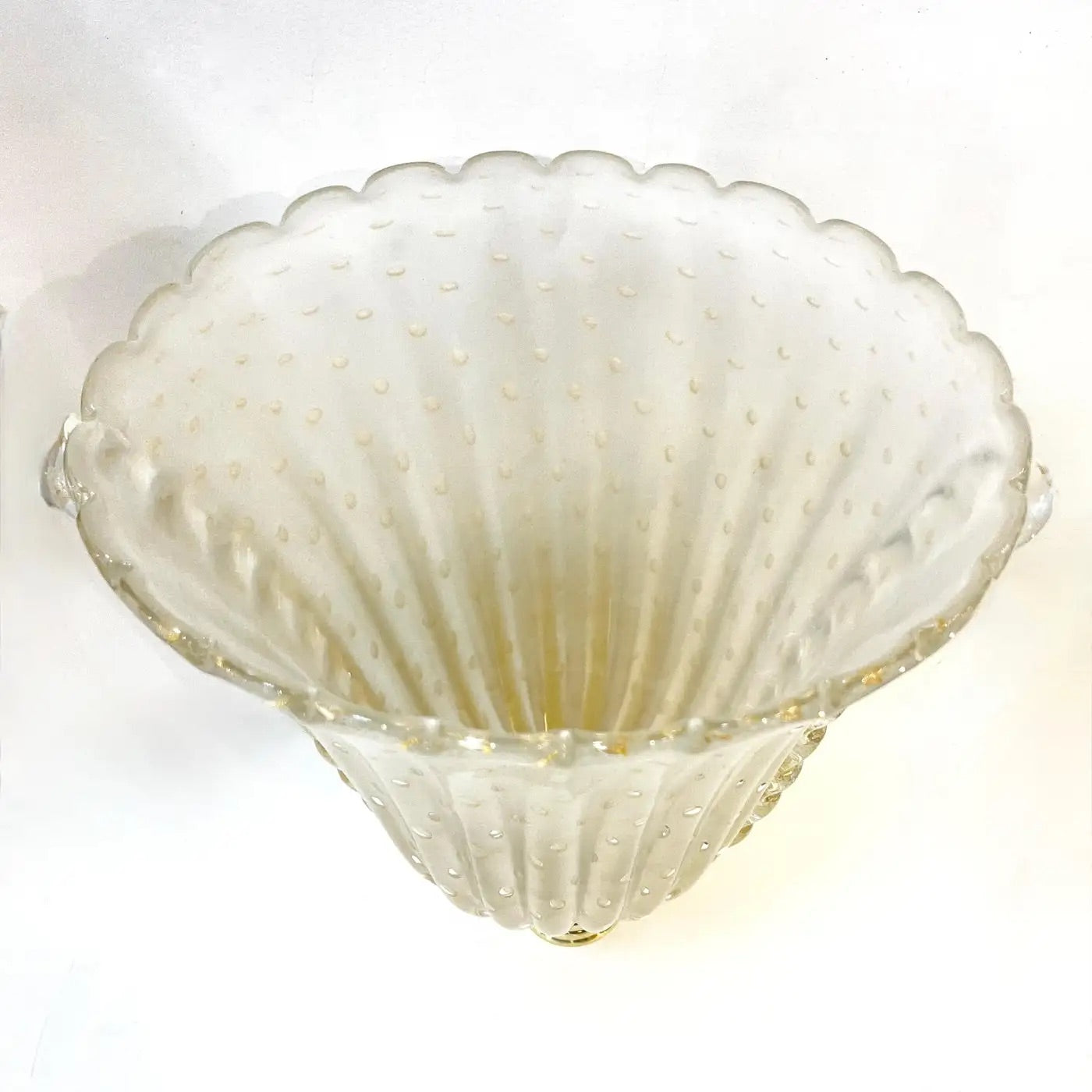 Contemporary Italian Art Deco Design Gold Leaf Frosted Murano Glass Bowl Sconces