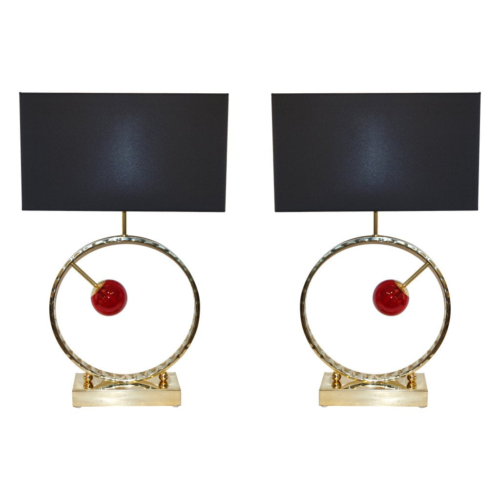 Organic Modern Italian Monumental Brass & Smoked Murano Glass Round Table Lamp