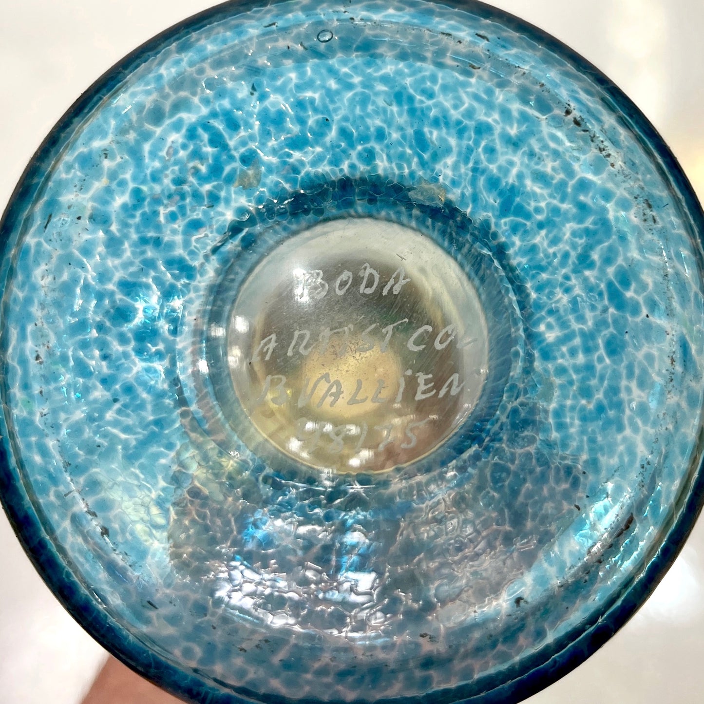 1970s Bertil Vallien Swedish Blue Green Yellow Art Glass Vase for Kosta Boda