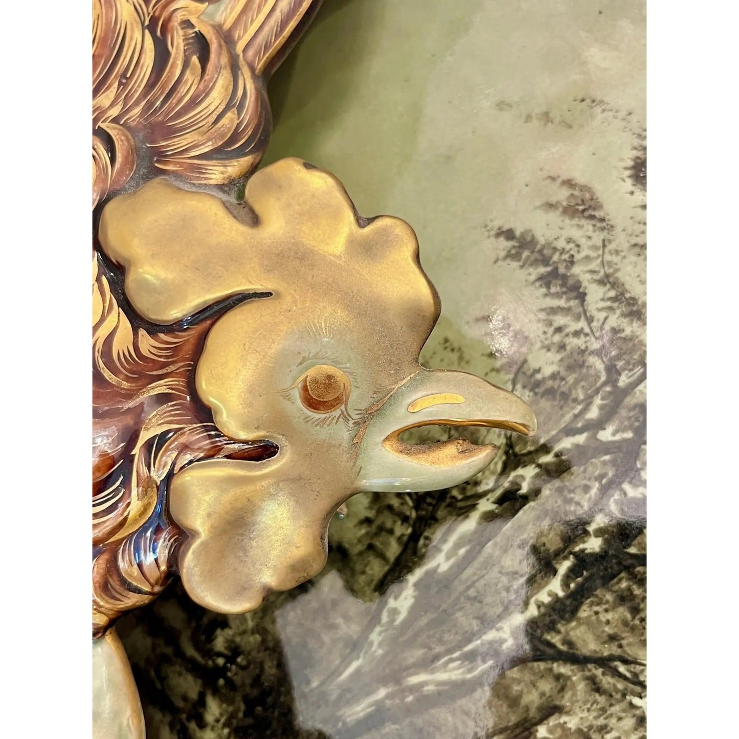 Antique Lunéville French Green Brown Gold Majolica Butterfly Wall Pocket Vase