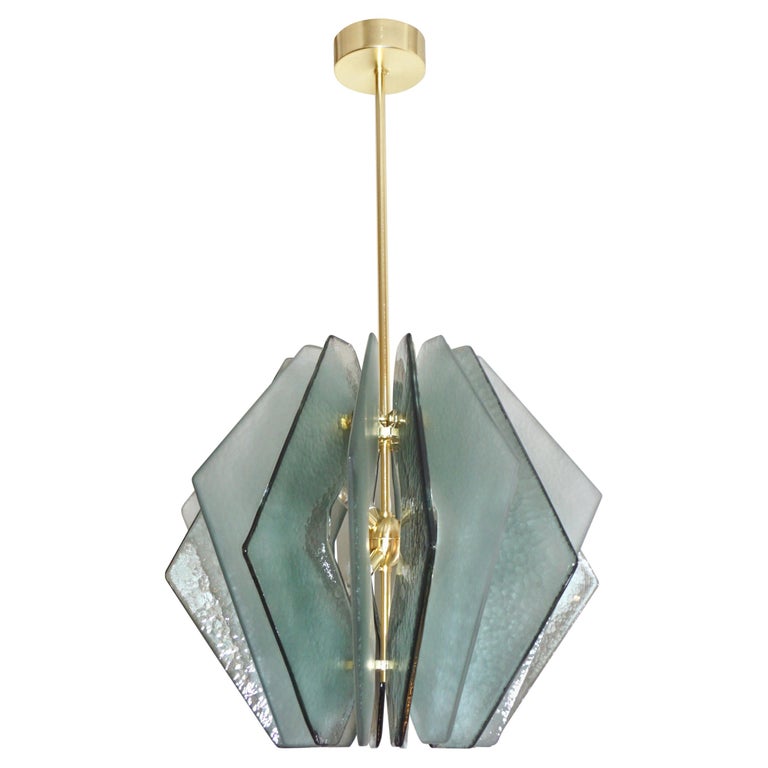 Contemporary Italian Rose Pink Textured Murano Glass Bronze Pendant/Chandelier