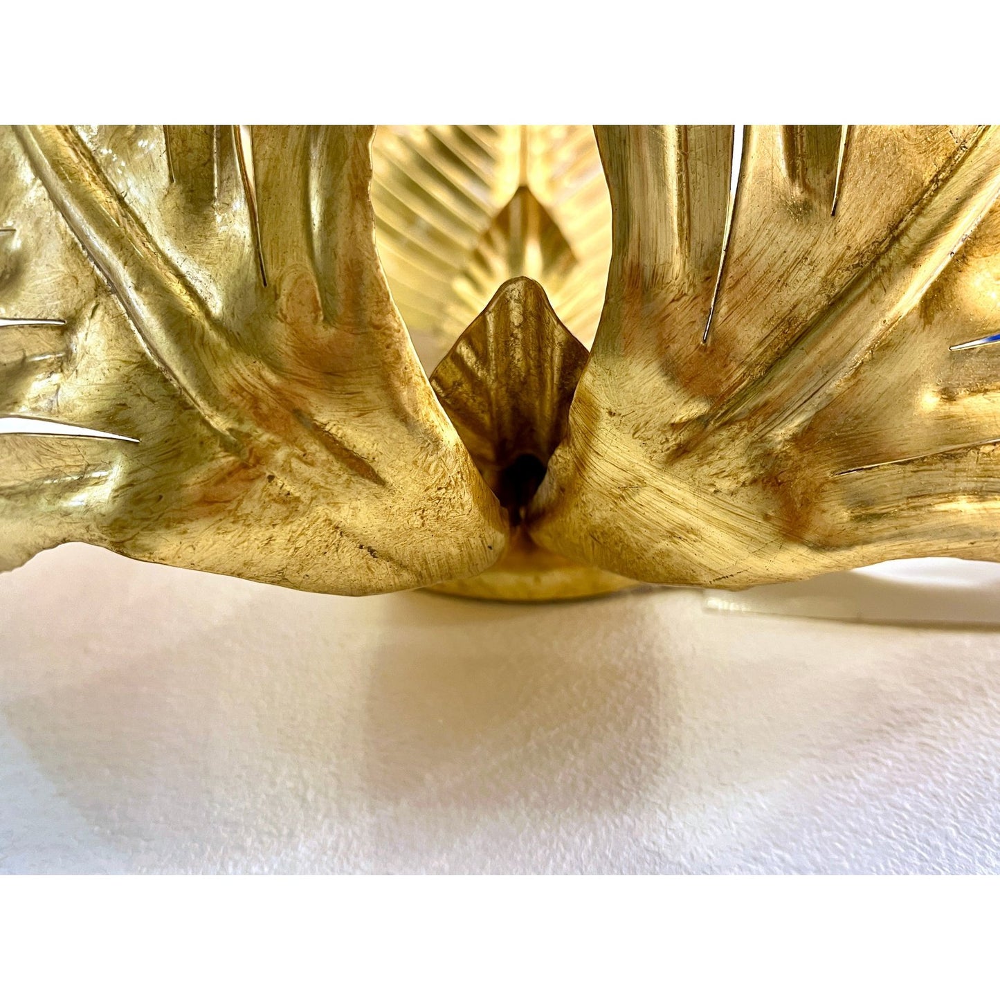 Contemporary Italian Art Deco Design Pair of Hand Made Gold Metal 3-Leaf Sconces