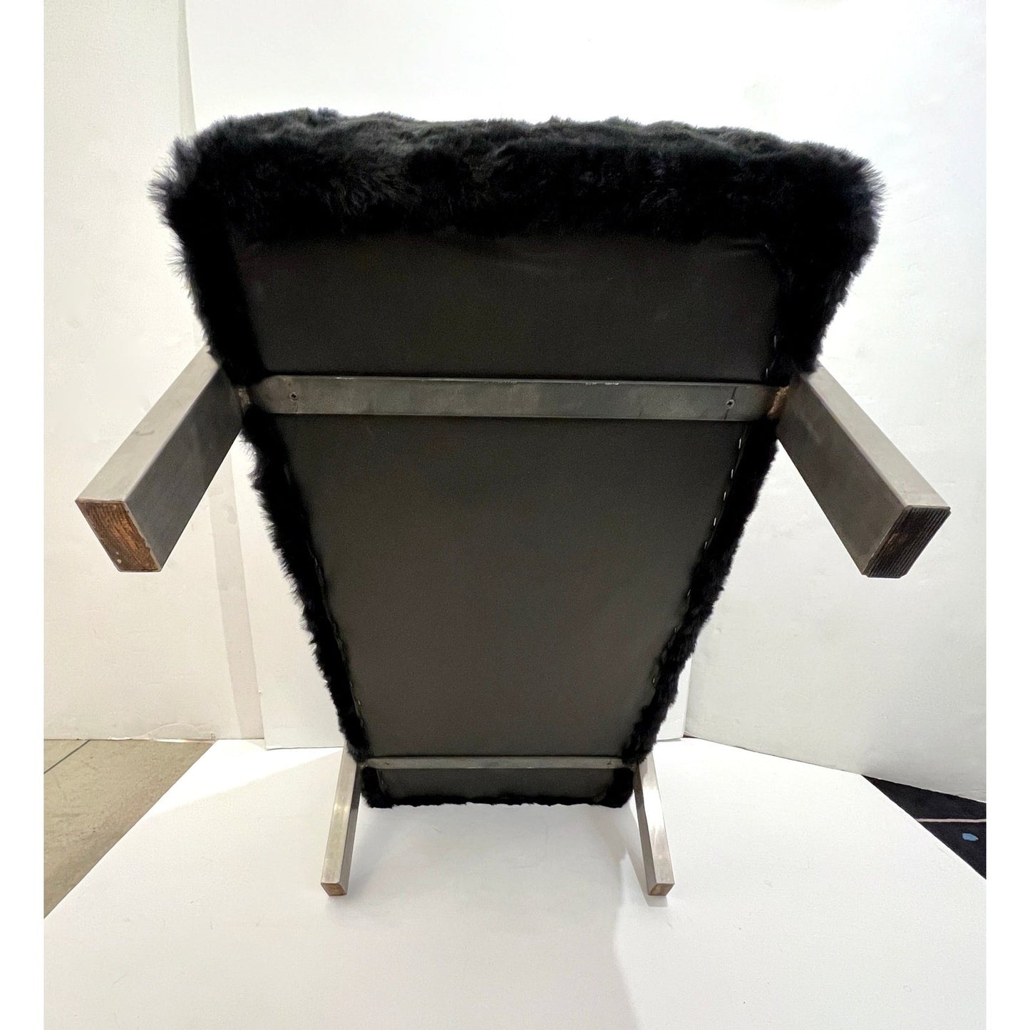 1970s Italian Vintage Black Faux Fur Steel Bed Stool Bench