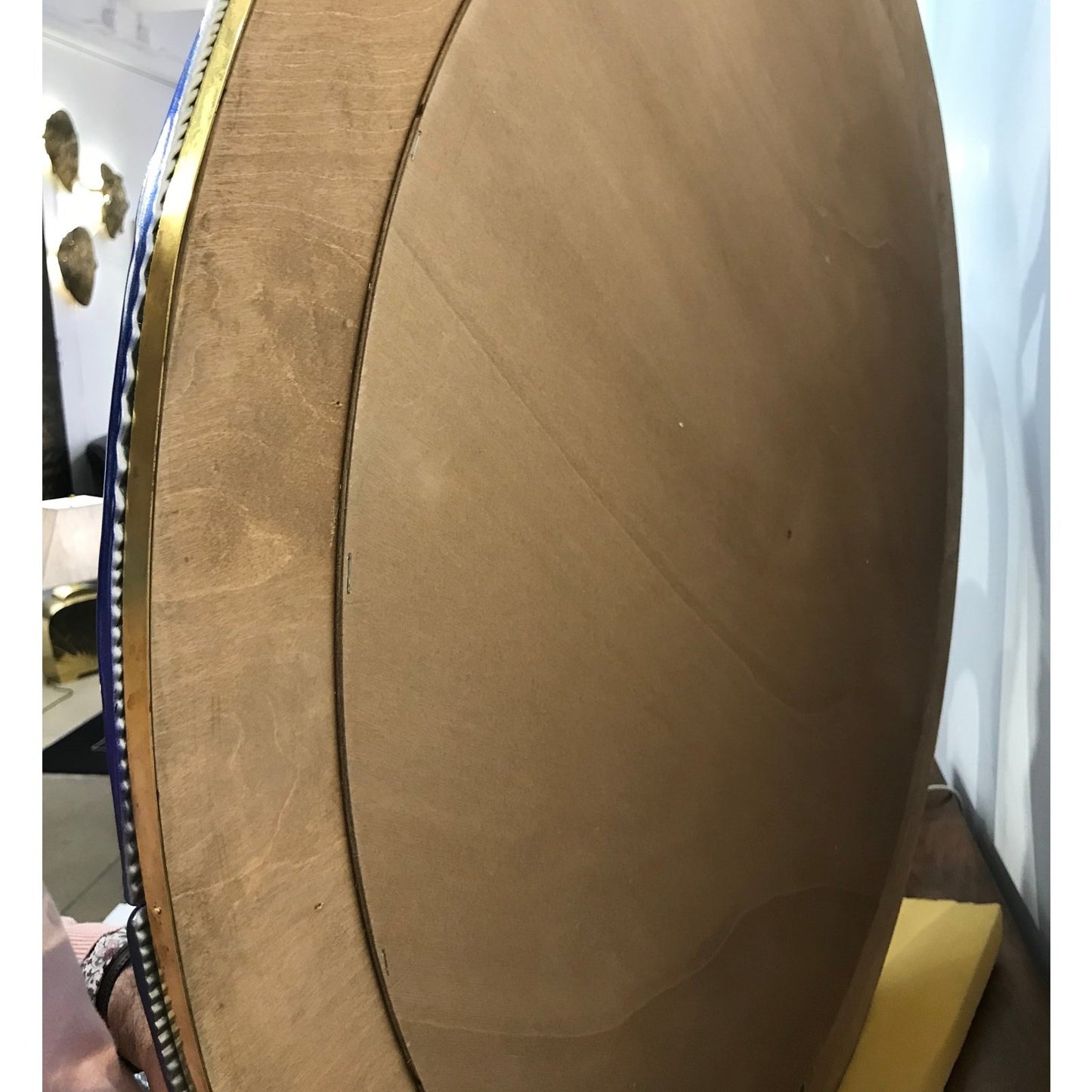 Bespoke Italian Custom Brass & Textured Cobalt Blue Murano Glass Round Mirror