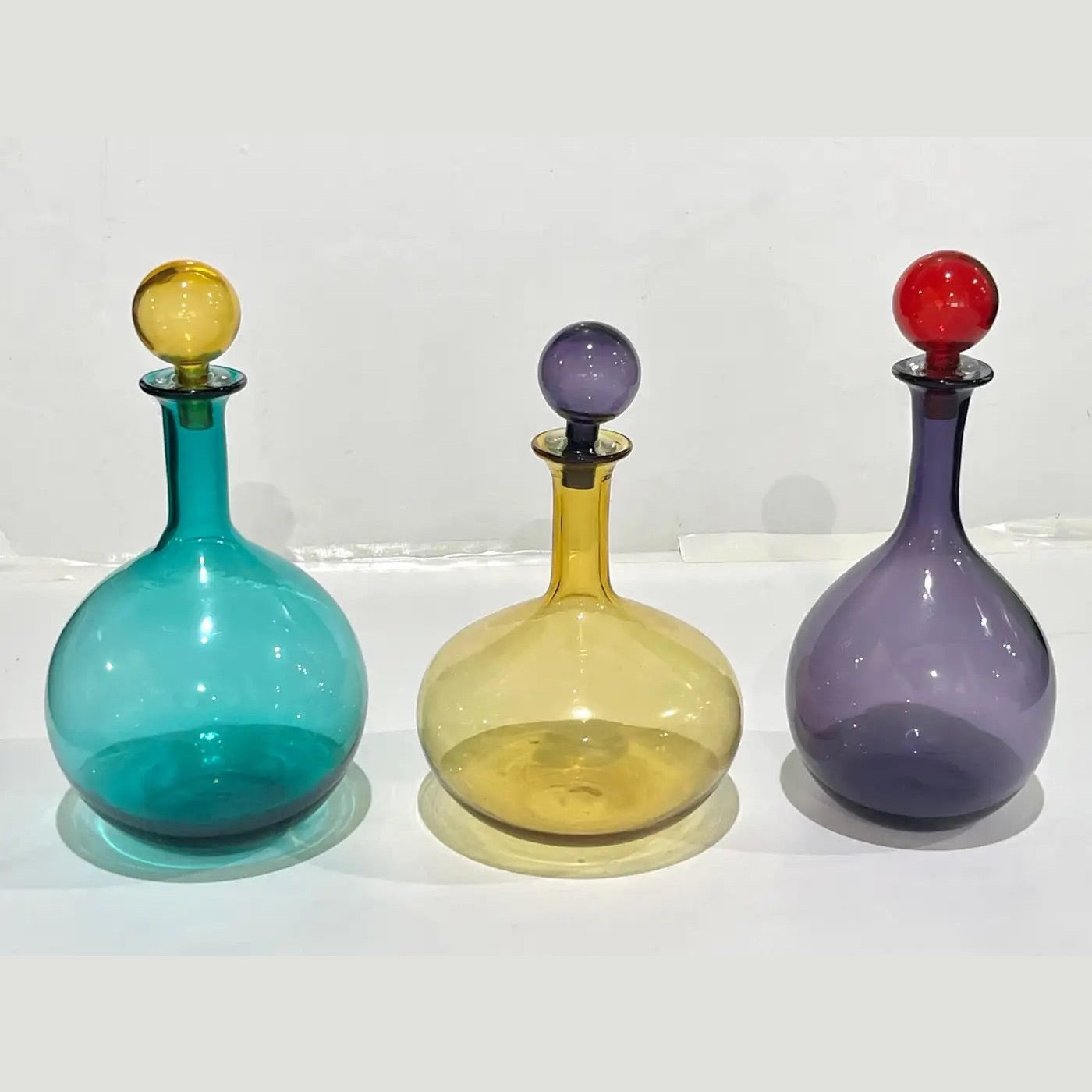 1980s Italian Tall Bright Colorful Amber Gold Purple Murano Glass Modern Bottle