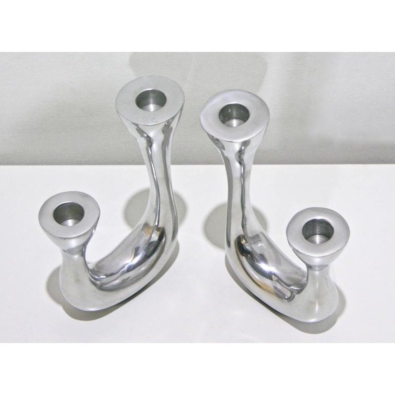 1970s Vintage Italian Pair of Polished Cast Aluminum Modern Candle Holders