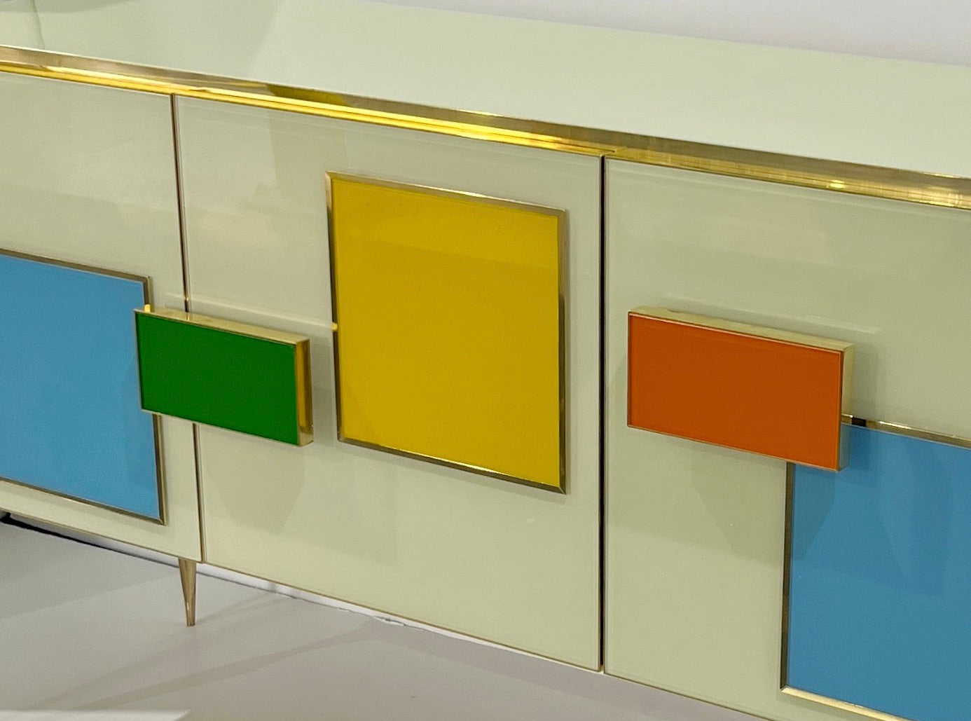 Bespoke Italian Ivory Yellow Green Blue Geometric Postmodern Cabinet/Sideboard