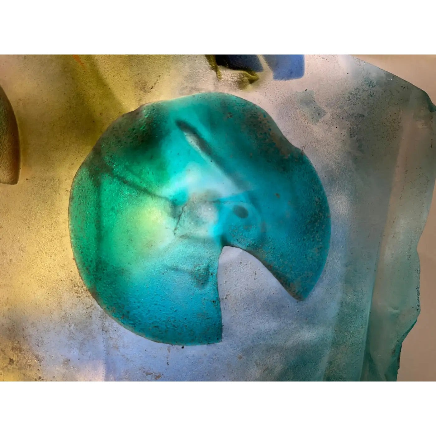 1950s Cenedese Italian Orange Blue Green Scavo Murano Glass Sconce