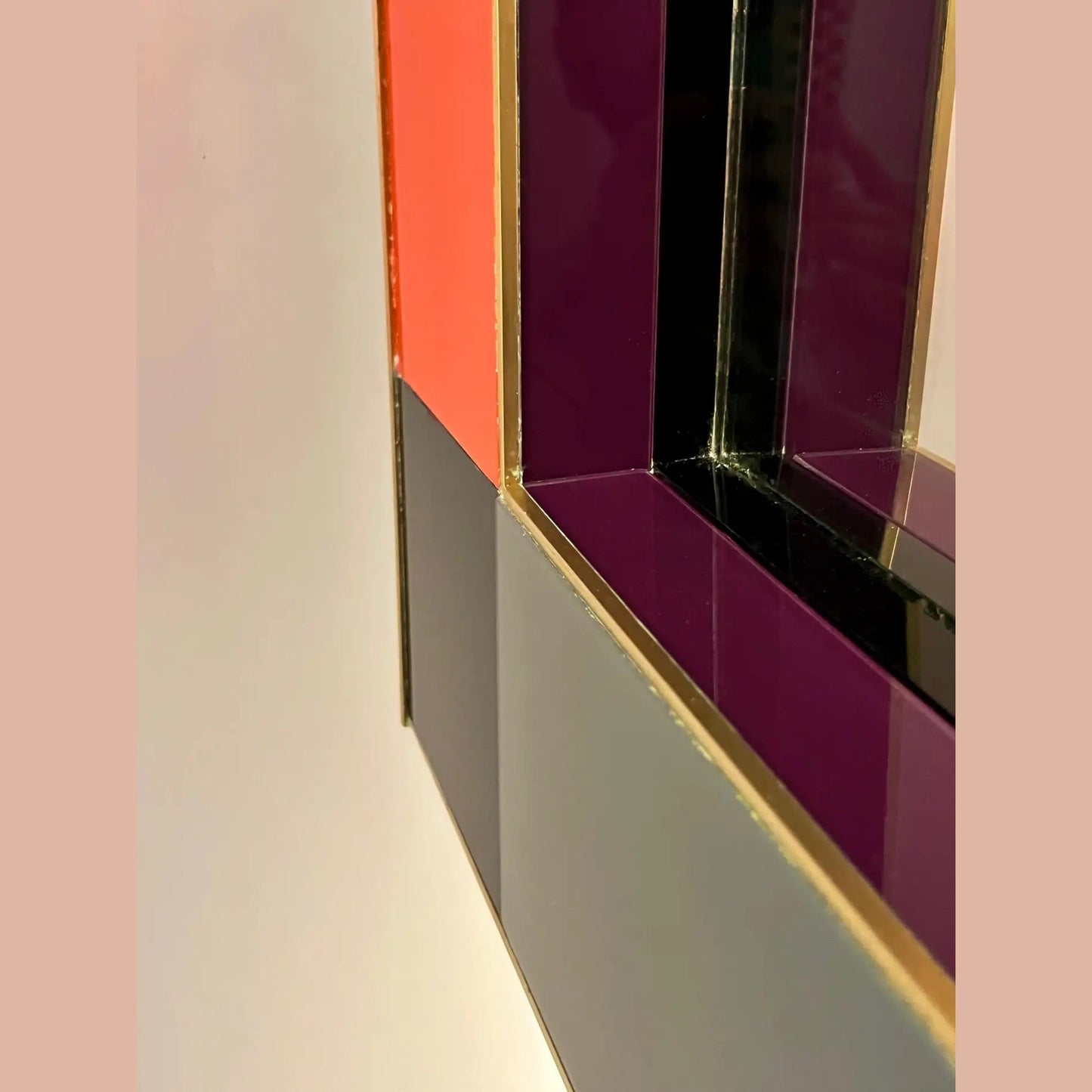 Bespoke Italian Mondrian Decor Red Yellow Gray Taupe Black White Glass Mirror