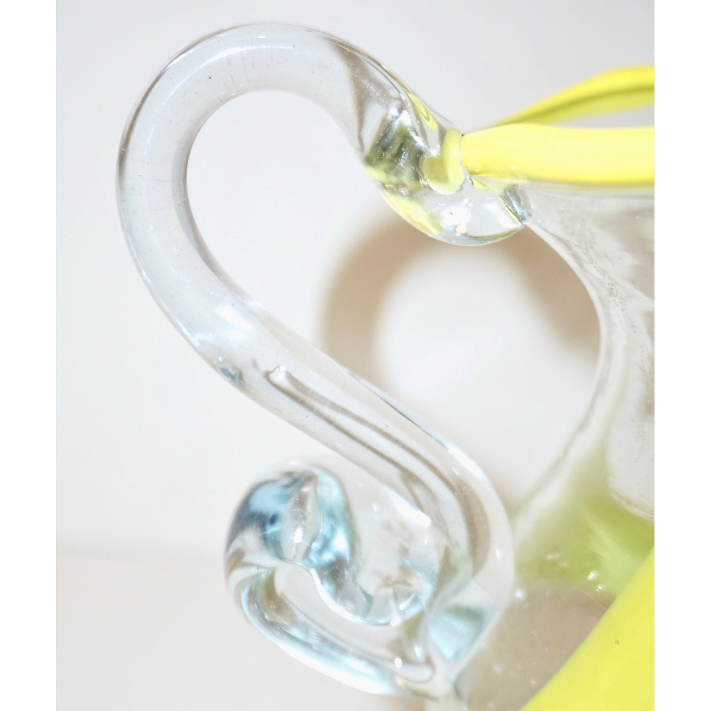 Italian Murano Glass Modern Pitcher Jug with Yellow Lime Green Filigrana