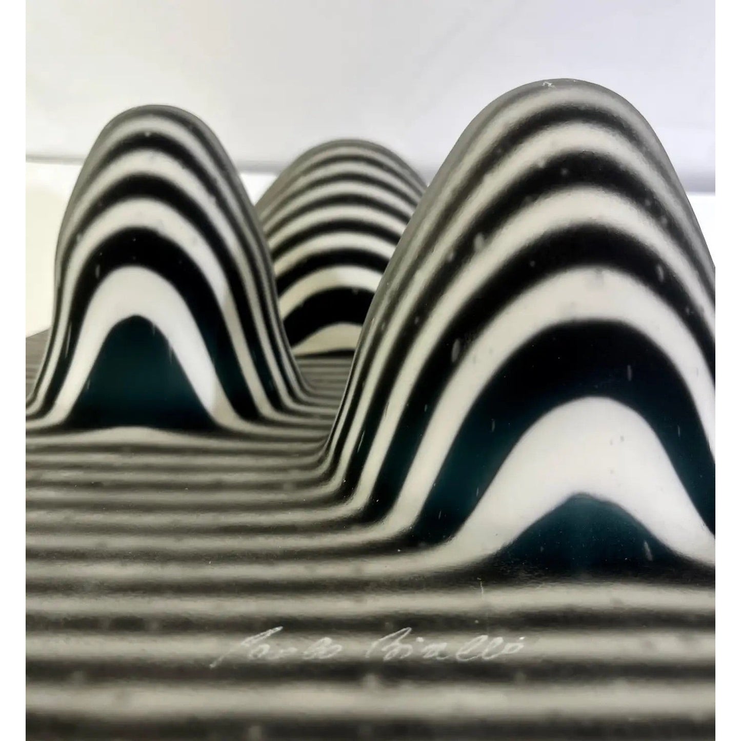 Italian Modern Art Black White Stripe Murano Glass Organic Vase Centerpiece
