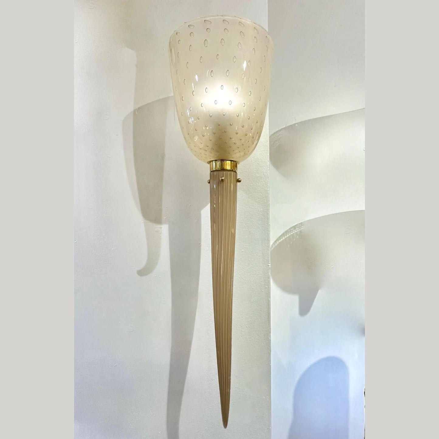 Modern Art Deco Style Beige Gold Frosted White Murano Glass Round Wall Lights