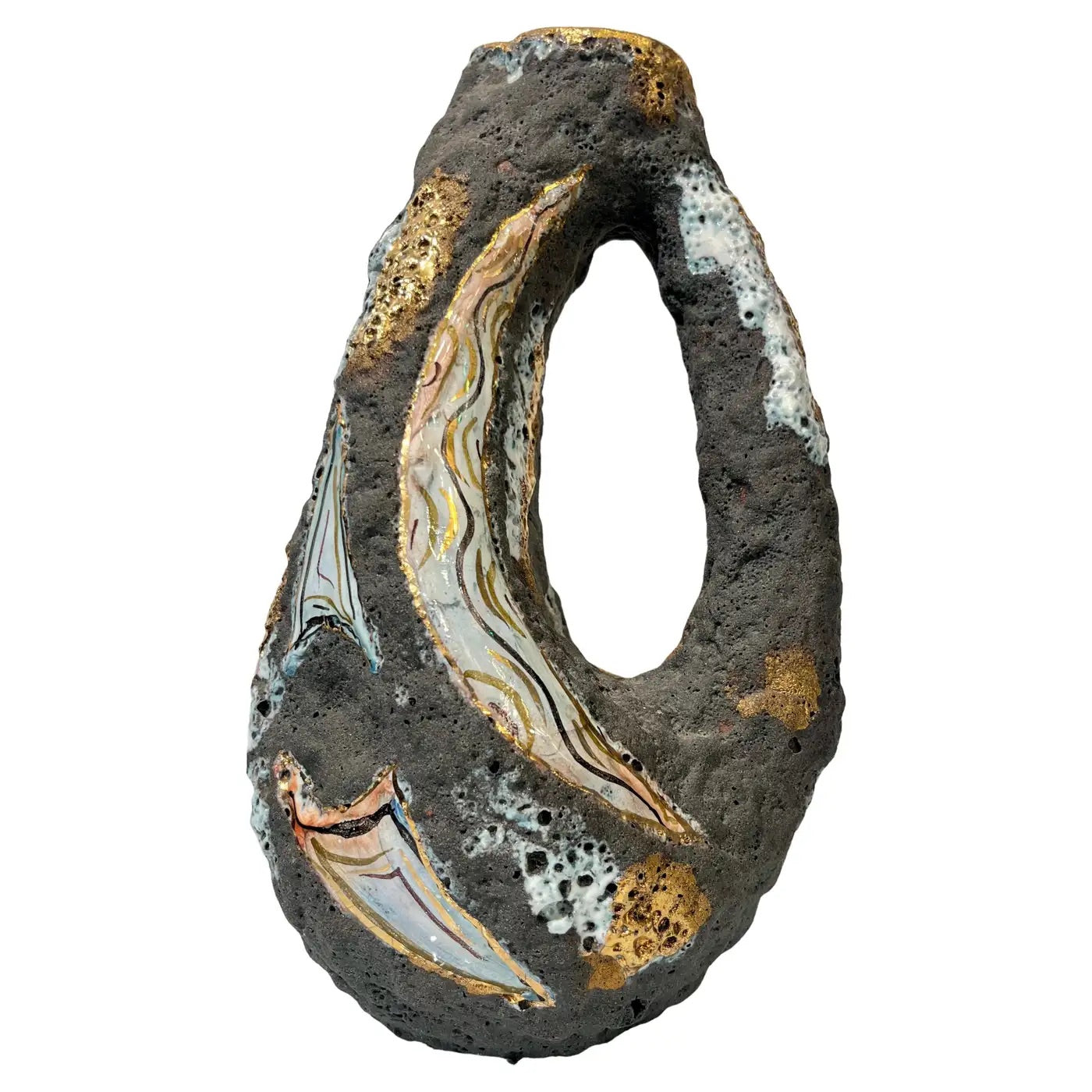 1950s Italo Casini Italian Mid Century Brutalist Gray Gold Modern Pottery Vase Jug