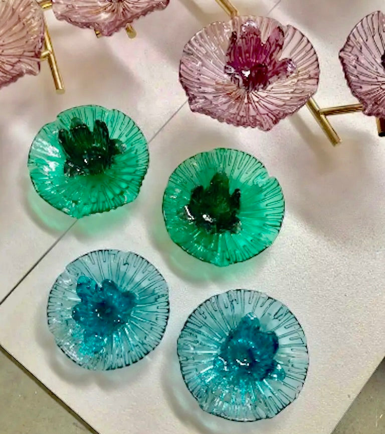 Italian Modern Pair of Pink Amethyst Murano Glass Flower Branch Wall Sconces