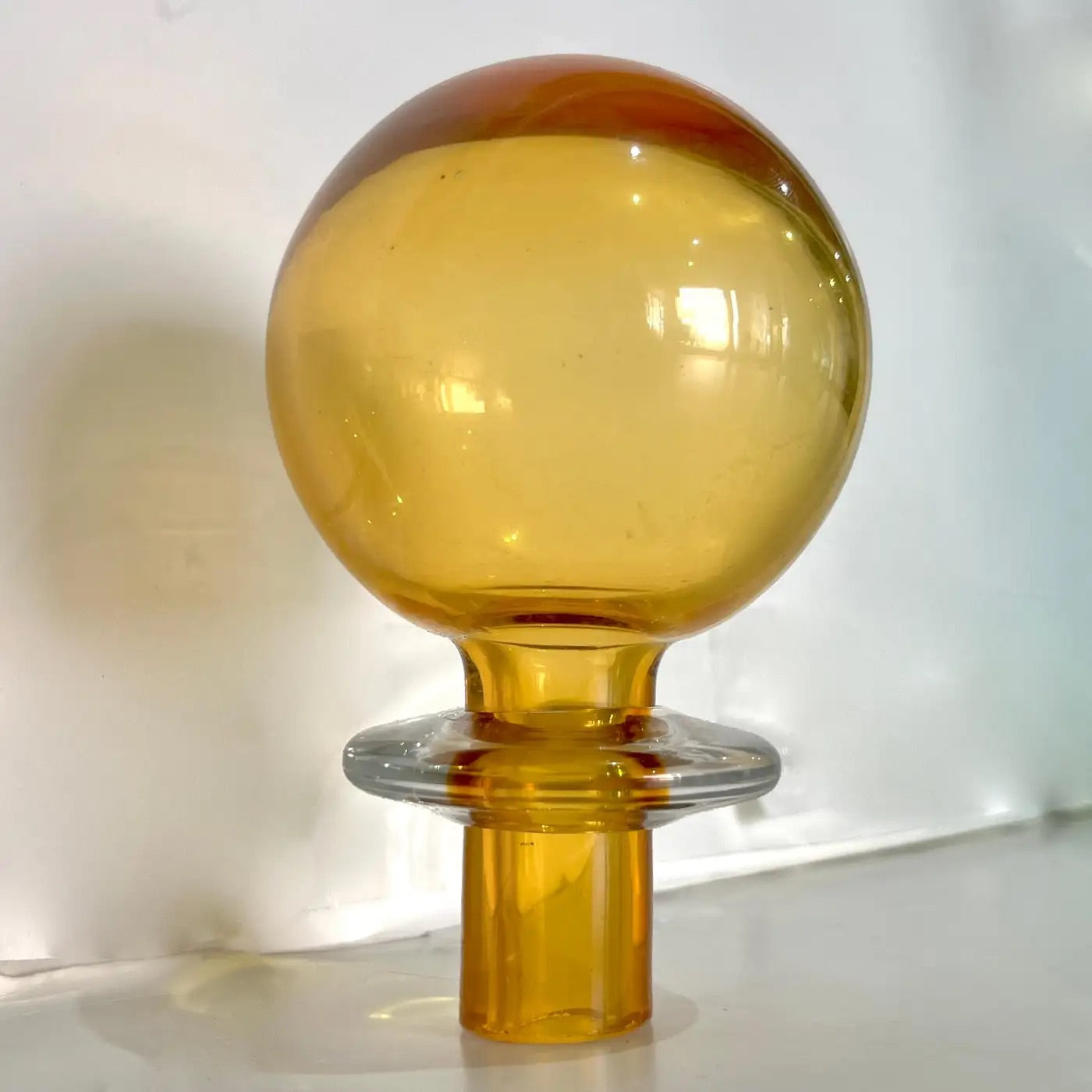 1980s Italian Tall Bright Colorful Light Blue Amber Murano Glass Modern Bottle