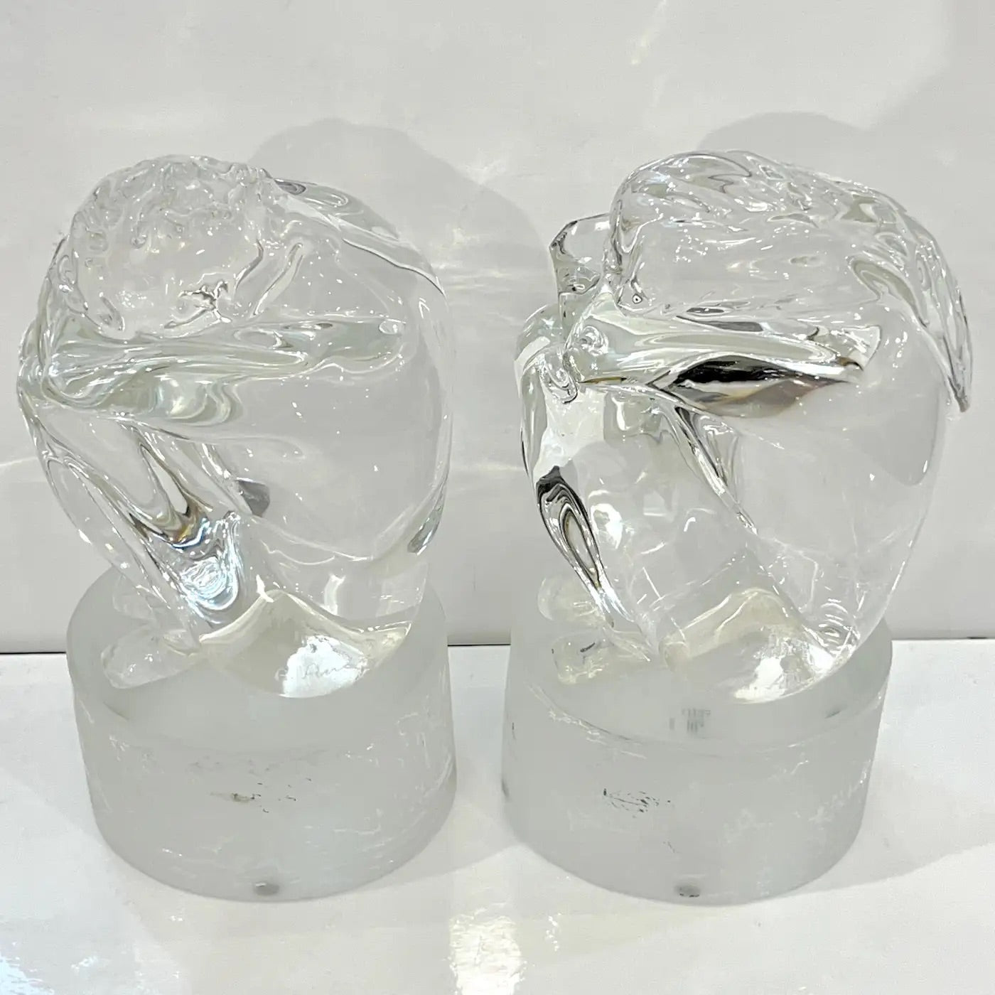 Italian Vintage Pair of Minimalist Crystal Murano Glass Sculptures Man and Woman
