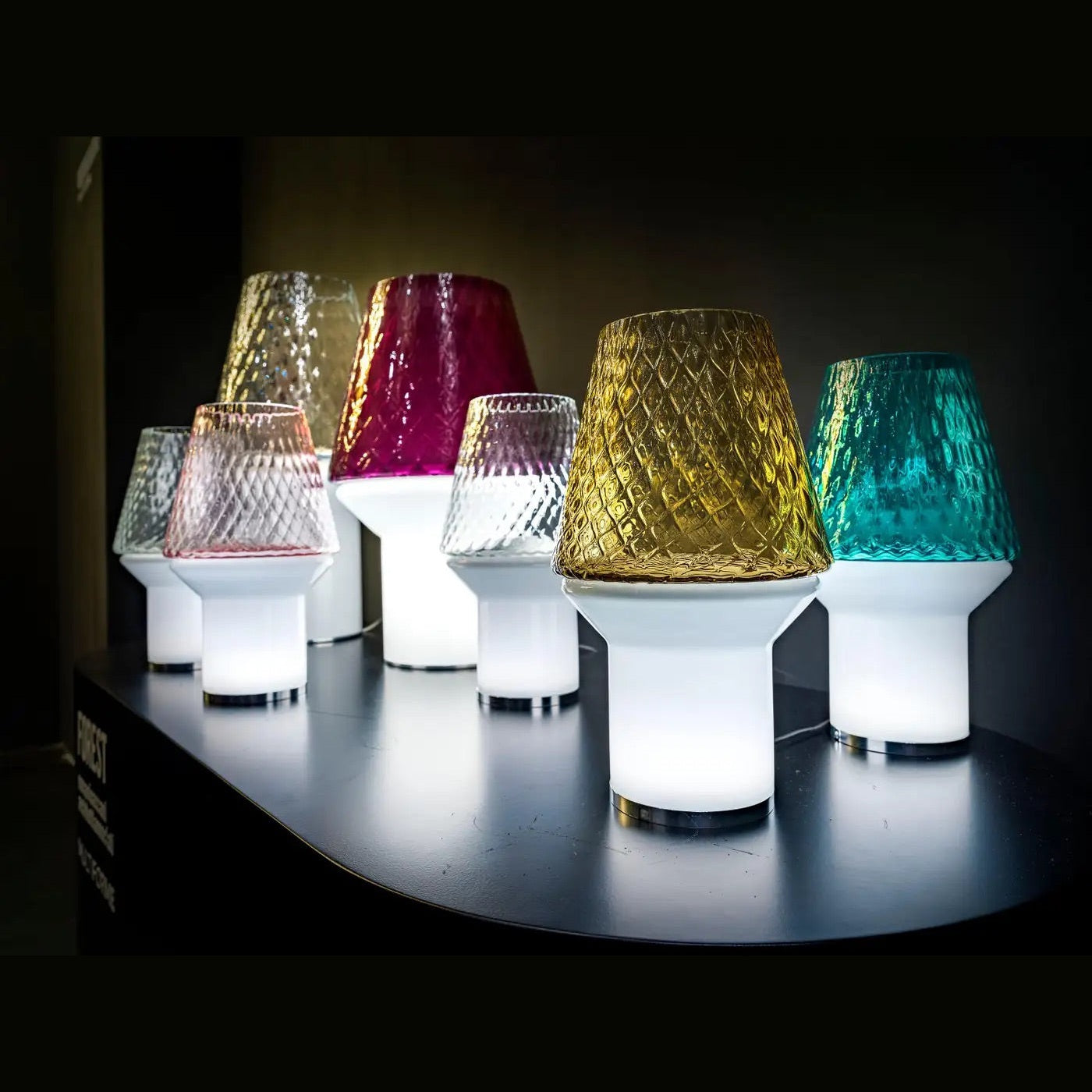 Italian Wireless Dimmable White Light Blue Glass Portable Table Lamp / Lit Vase