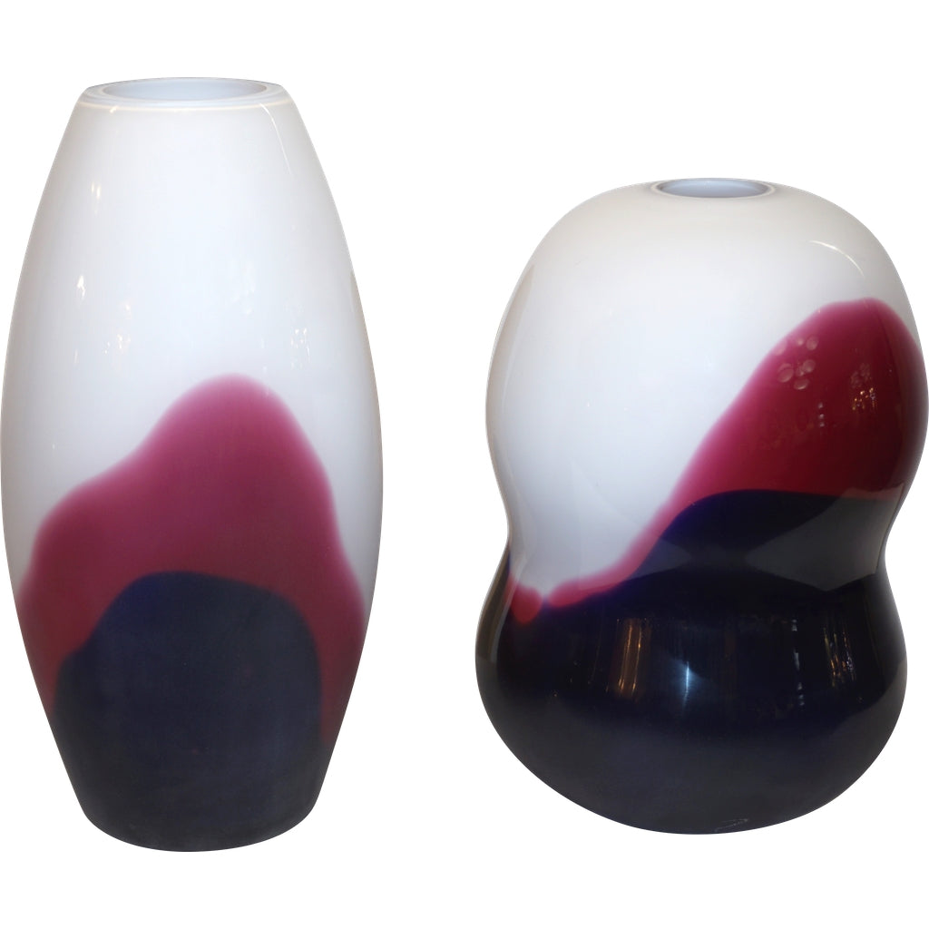 Formia 1980 Italian Vintage Purple Blue White Murano Glass Sleek Design Vases