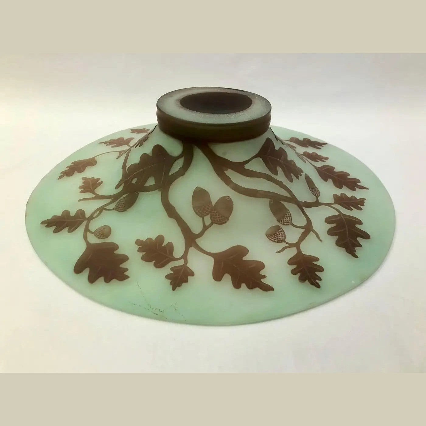 1970s Austrian Vintage Art Nouveau Decor Apple Green Brown Overlay Glass Bowl